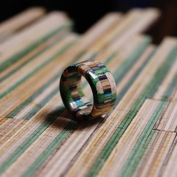 Wooden Ring ring made from recycled skateboards unique Engagement ring